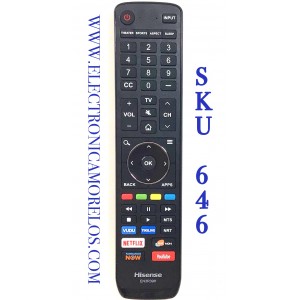 CONTROL REMOTO PARA TV HISENSE SMART TV / NUMERO DE PARTE EN3R39H / MODELO 49H6E / 60H6E / 49H6E1